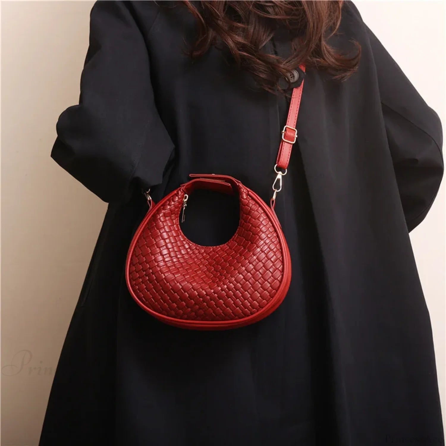 Solid Color PU Leather Lattice Crossbody Handbag handbag-250126