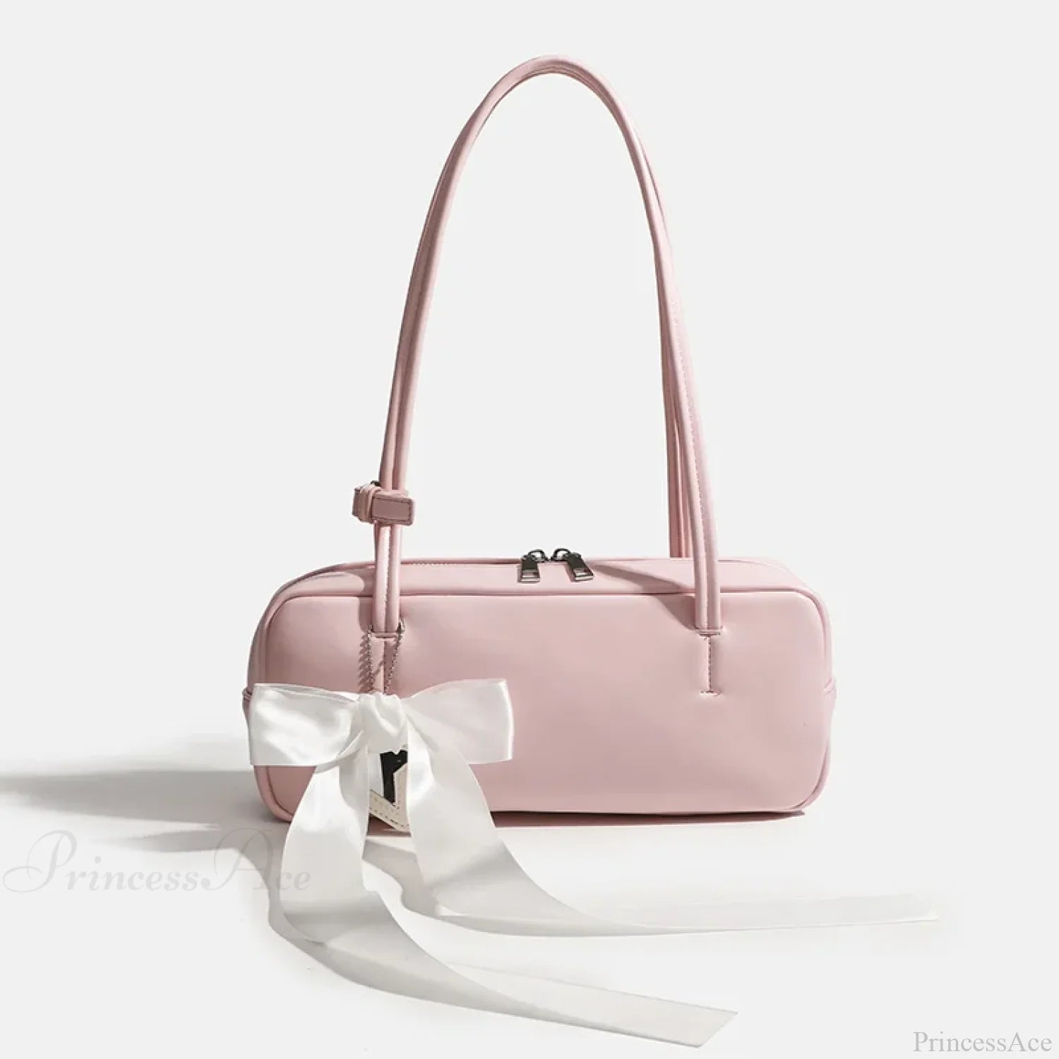 Solid Color Zipper Shoulder Bag for Women Pink with bow shoulder-250126