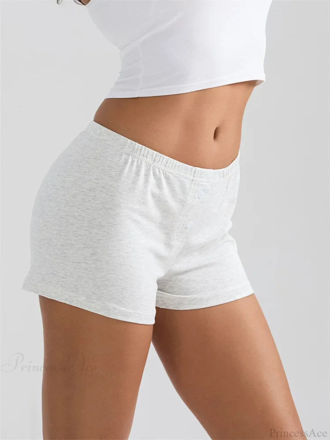 Solid Elastic Waist Sleep Short short-250223