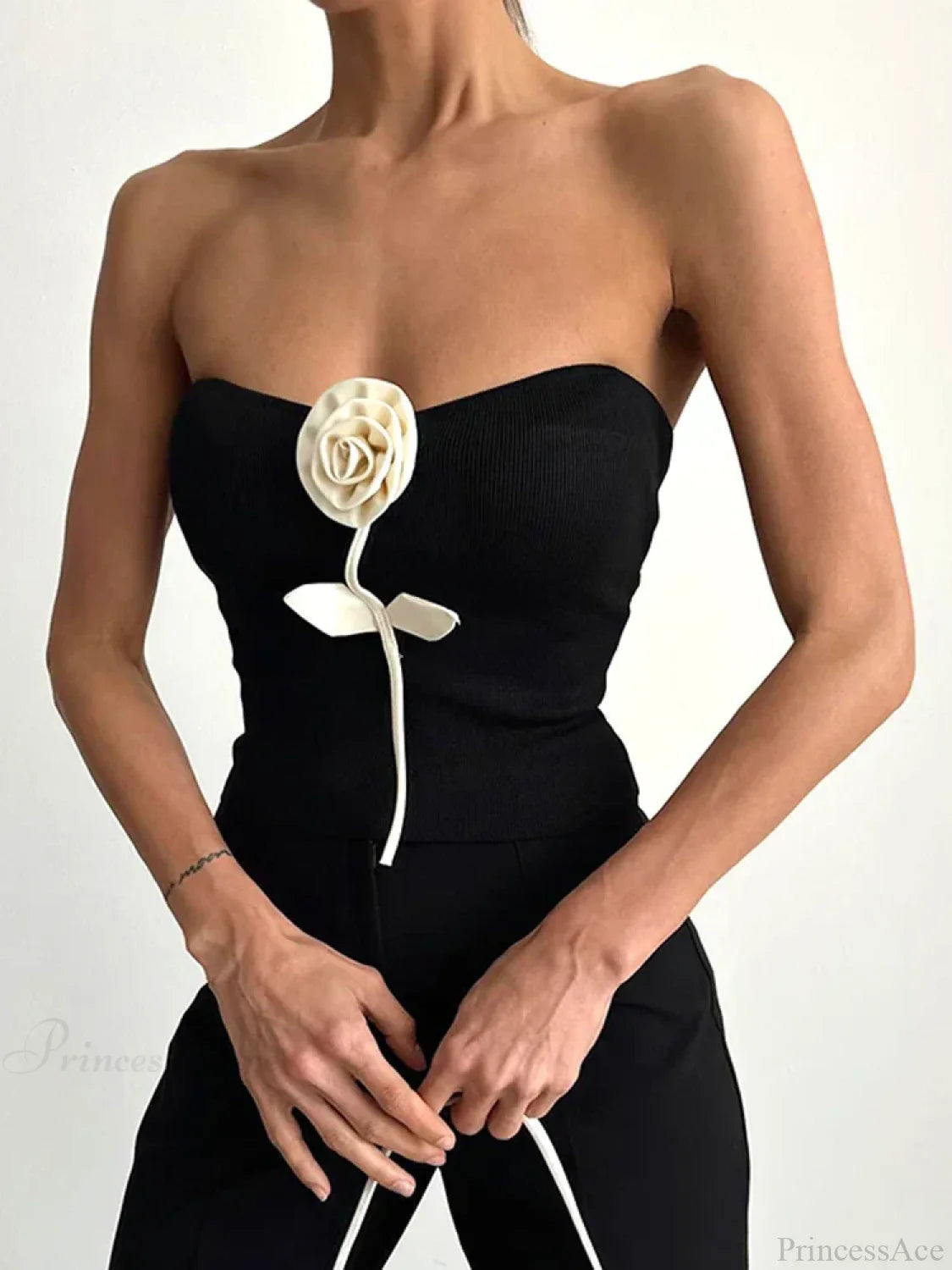 Solid Elegant Sleeveless Strapless Casual Flower Tube Crop Top croptop-250126