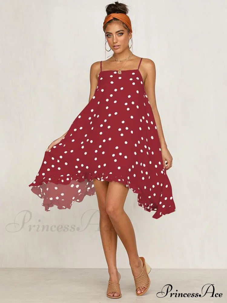 Spaghetti-Neck Gown Dot Bohemia Chiffon Mini In Warm-Season Style S / Black Dresses