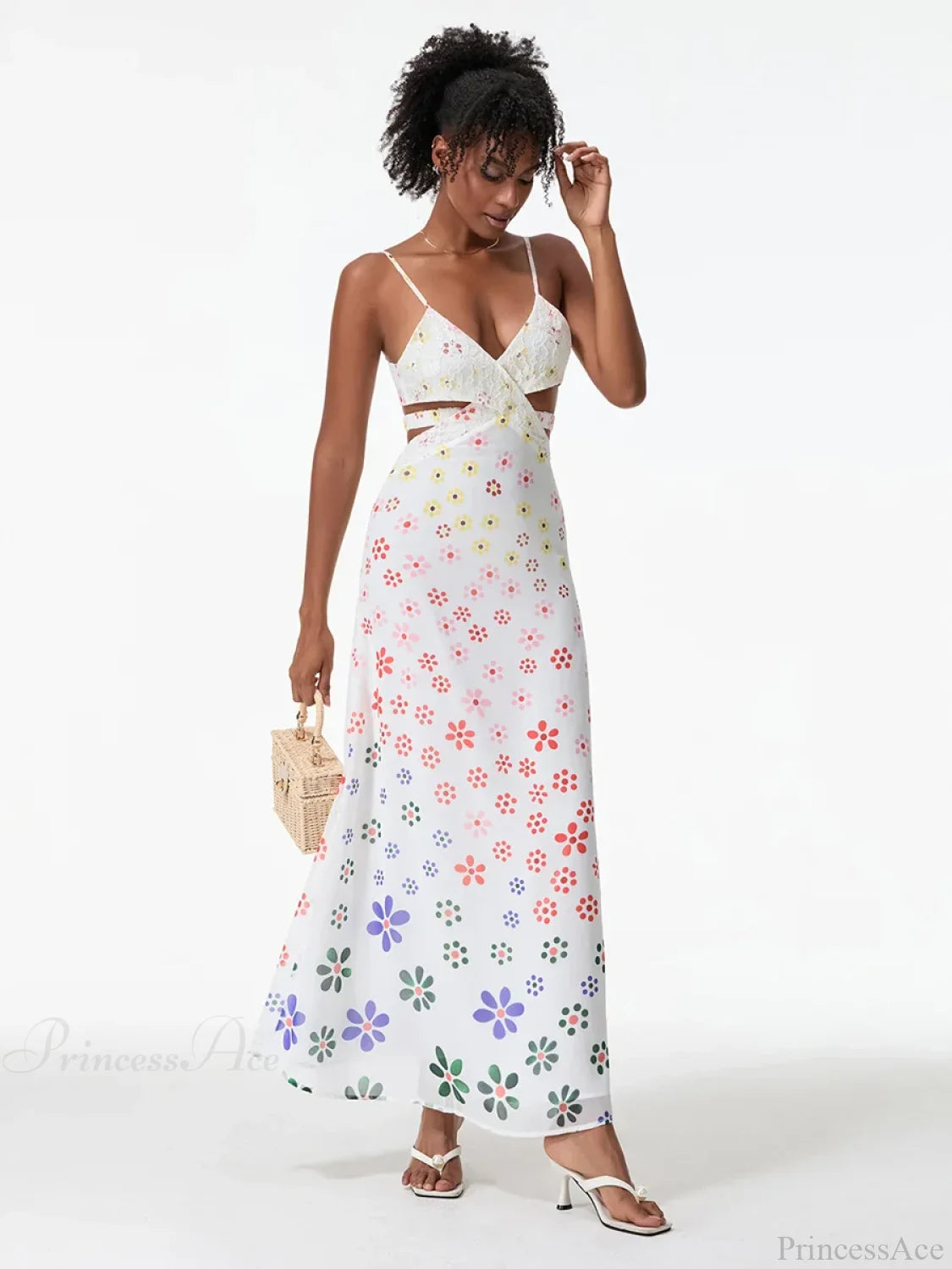 Spaghetti Straps Elegant Backless Bow Cross Floral Dress floraldress-250126
