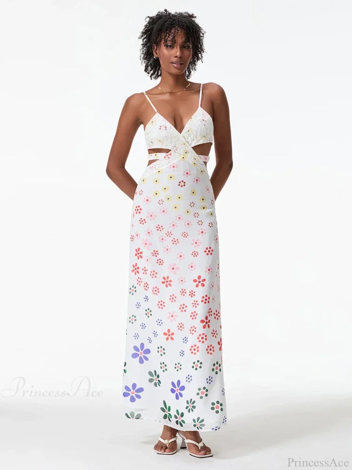 Spaghetti Straps Elegant Backless Bow Cross Floral Dress floraldress-250126