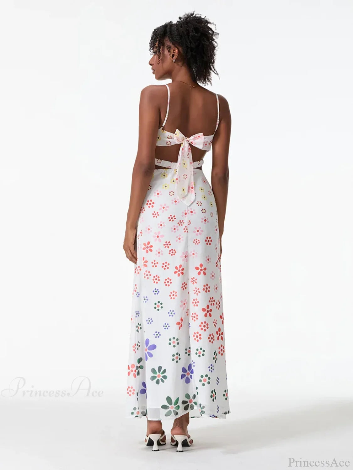 Spaghetti Straps Elegant Backless Bow Cross Floral Dress floraldress-250126