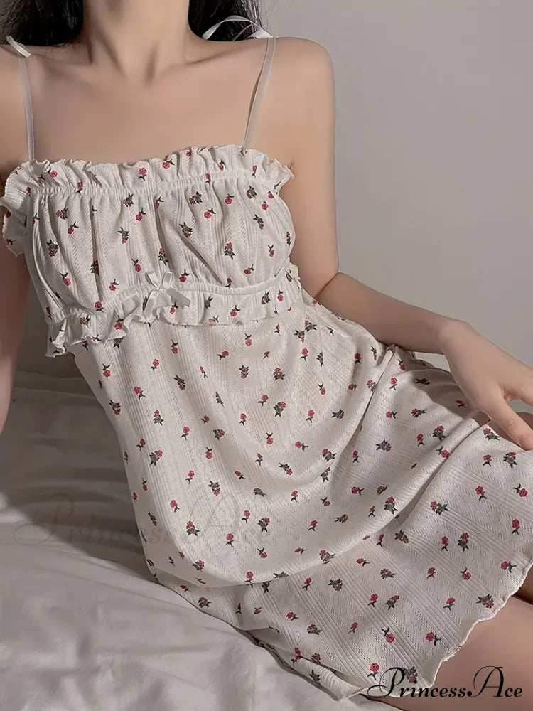 Spaghetti Warm-Season Gown Flowered Mini With Strap Print Summer Print Mini Dress