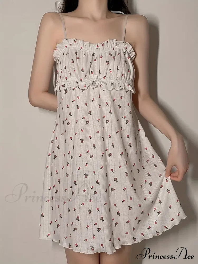 Spaghetti Warm-Season Gown Flowered Mini With Strap Print Summer Print Mini Dress