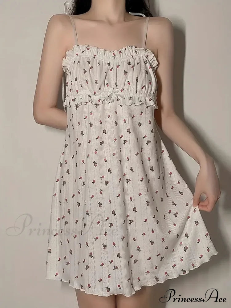 Spaghetti Warm-Season Gown Flowered Mini With Strap Print Summer Print Mini Dress