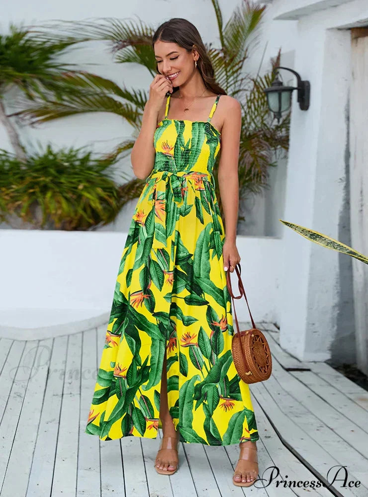 Split Waist Bohemian High Dress M / Yellow