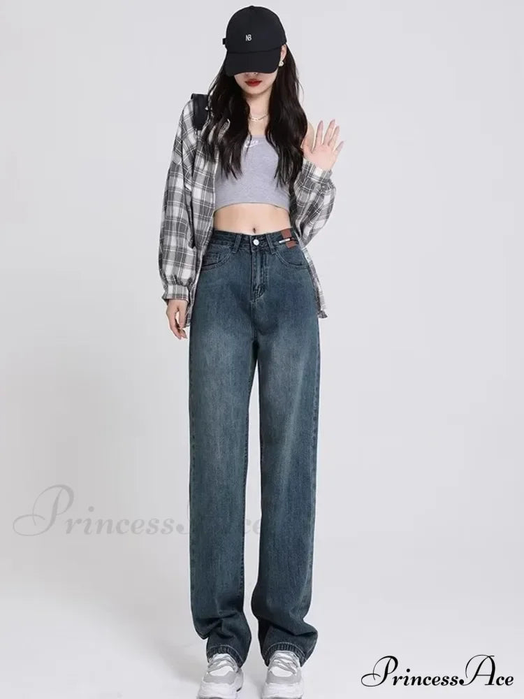 Spring And Autumn New Korean Version High-Waisted Slimming Retro Straight Jean