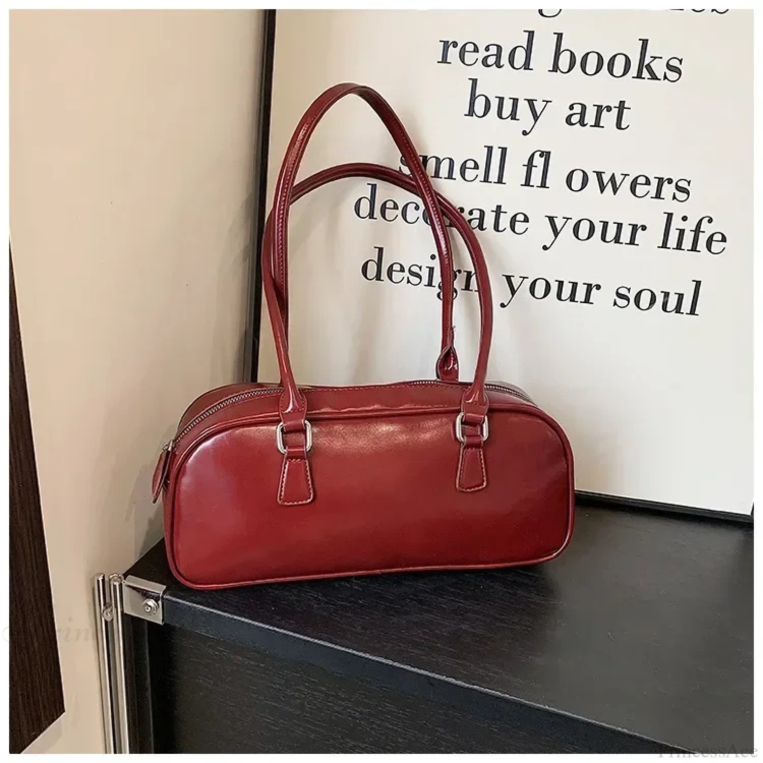 Spring Retro PU Leather Underarm Shoulder Bag Wine Red shoulder-250126