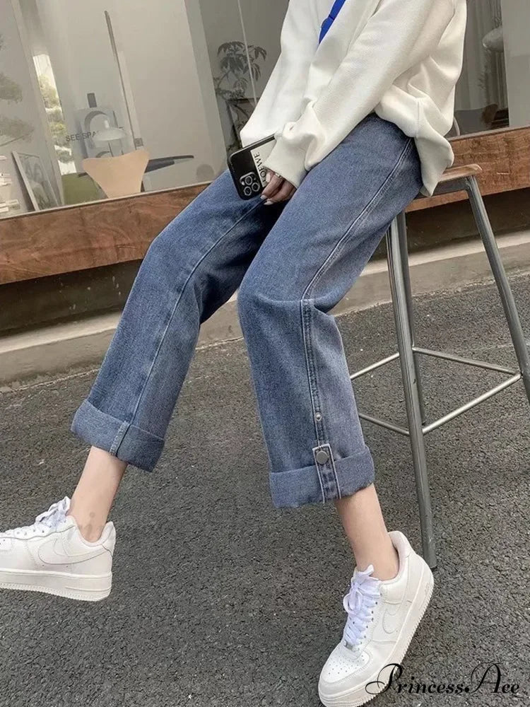 Straight Women’s Spring New Scheming Design Niche High Waist Thin Retro Wide Leg Jean