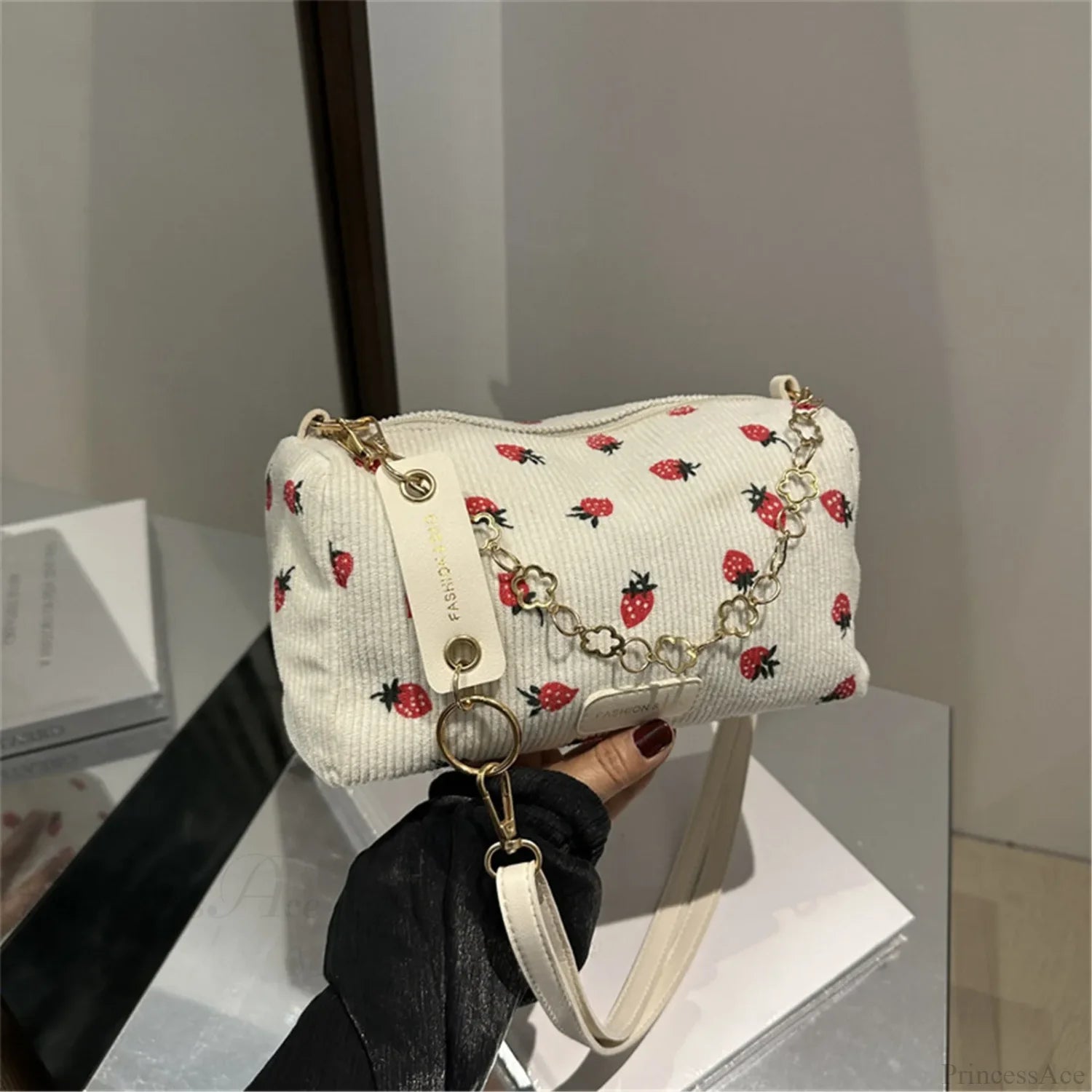 Strawberry Corduroy Mini Crossbody White crossbody-250126