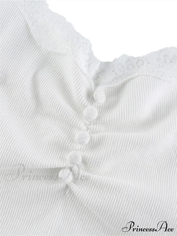 Streetwear Lace Patchwork White Tank Top