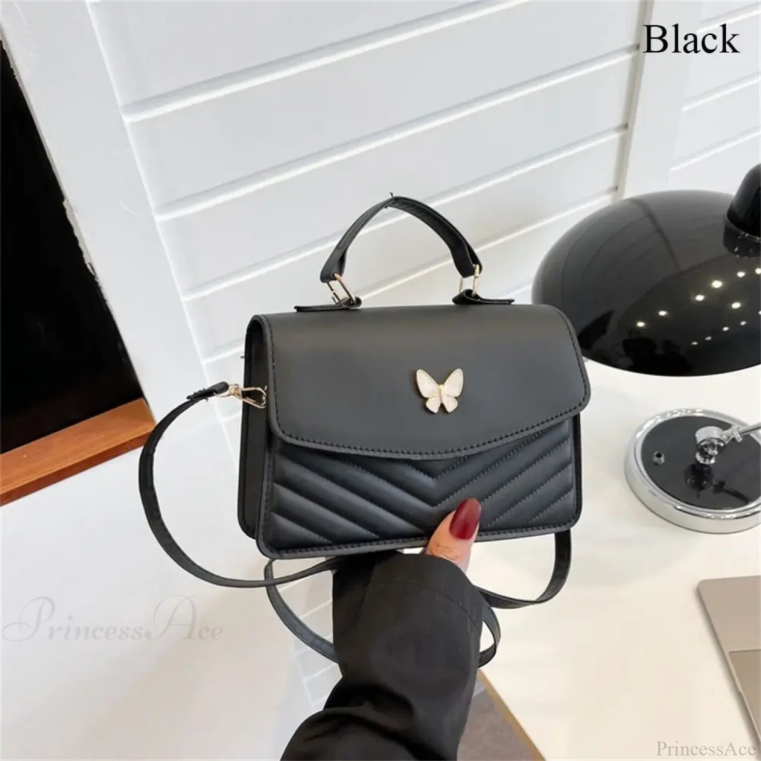 Stylish Butterfly Embroidery PU Leather Handbag Black handbag-250126