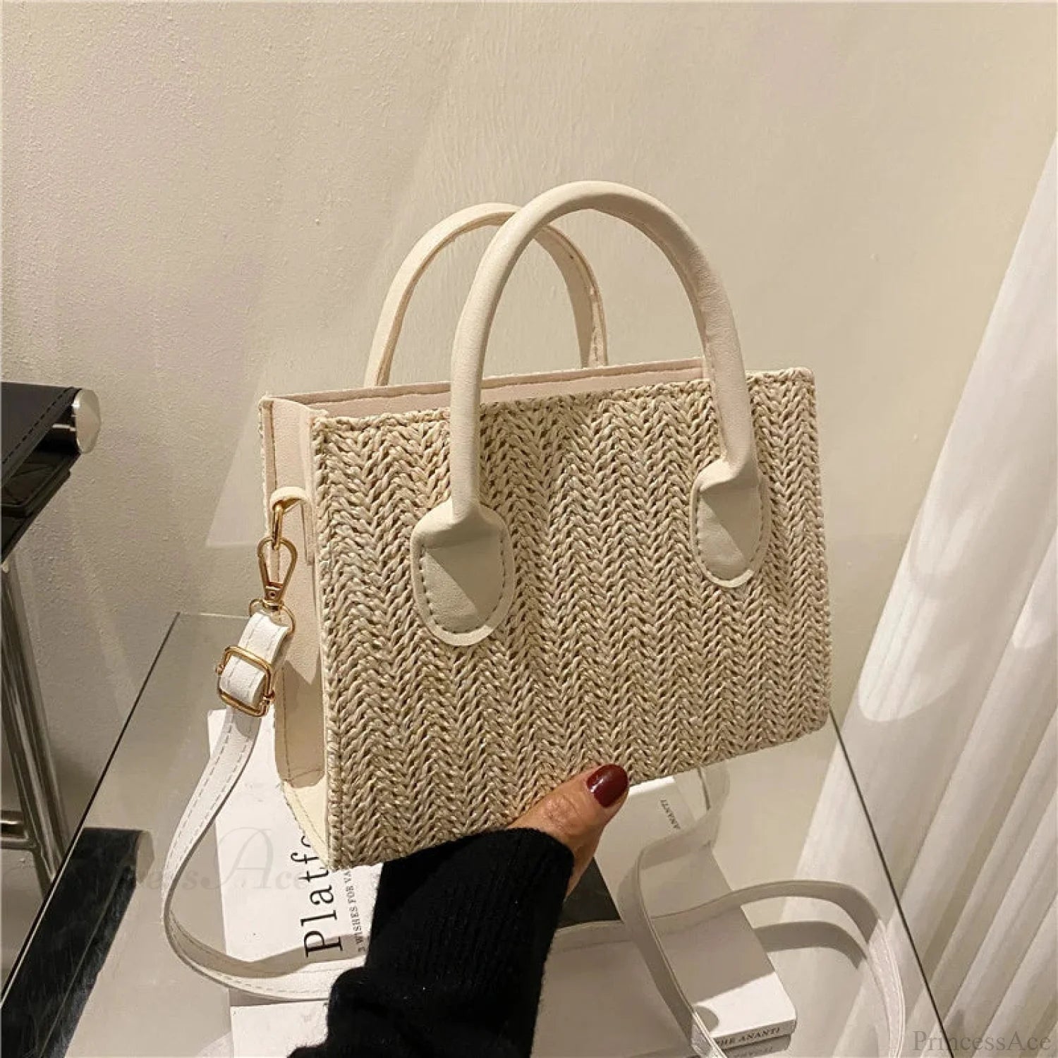 Summer Fresh Flower Woven Crossbody Handbag Beige / 20.5x7.5x14.5xm handbag-250126