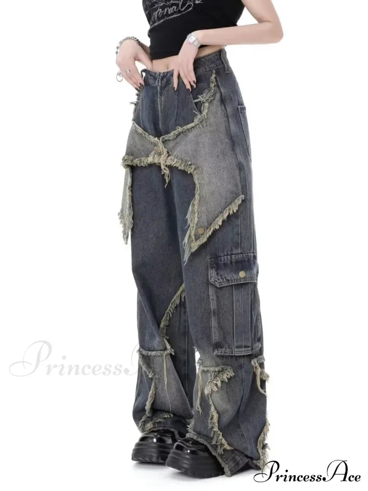 Super Beautiful Flower High Waist Summer Loose Wide Leg Vintage Unique Versatile Straight Women’s