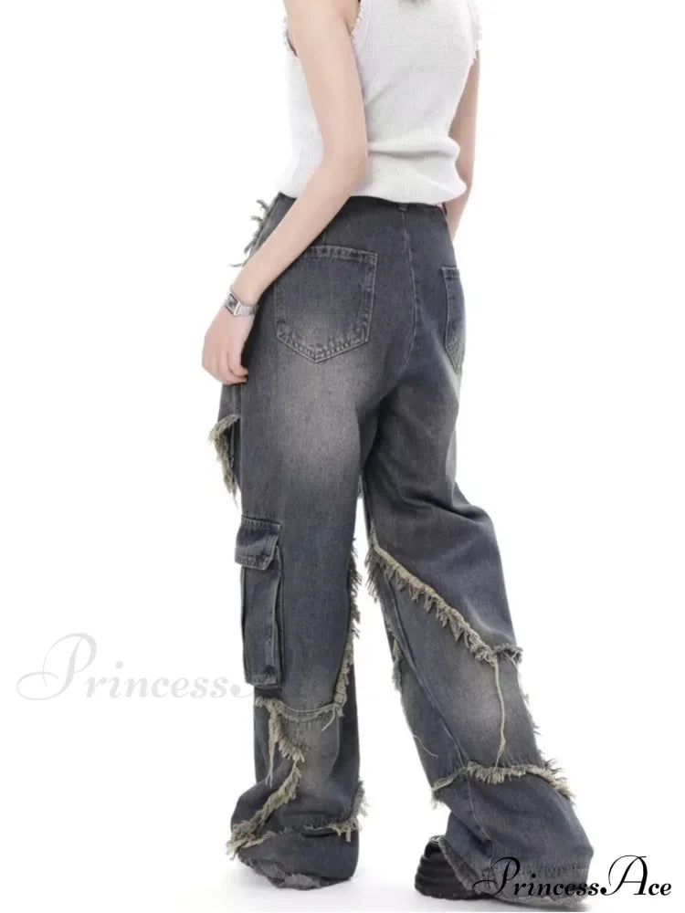 Super Beautiful Flower High Waist Summer Loose Wide Leg Vintage Unique Versatile Straight Women’s