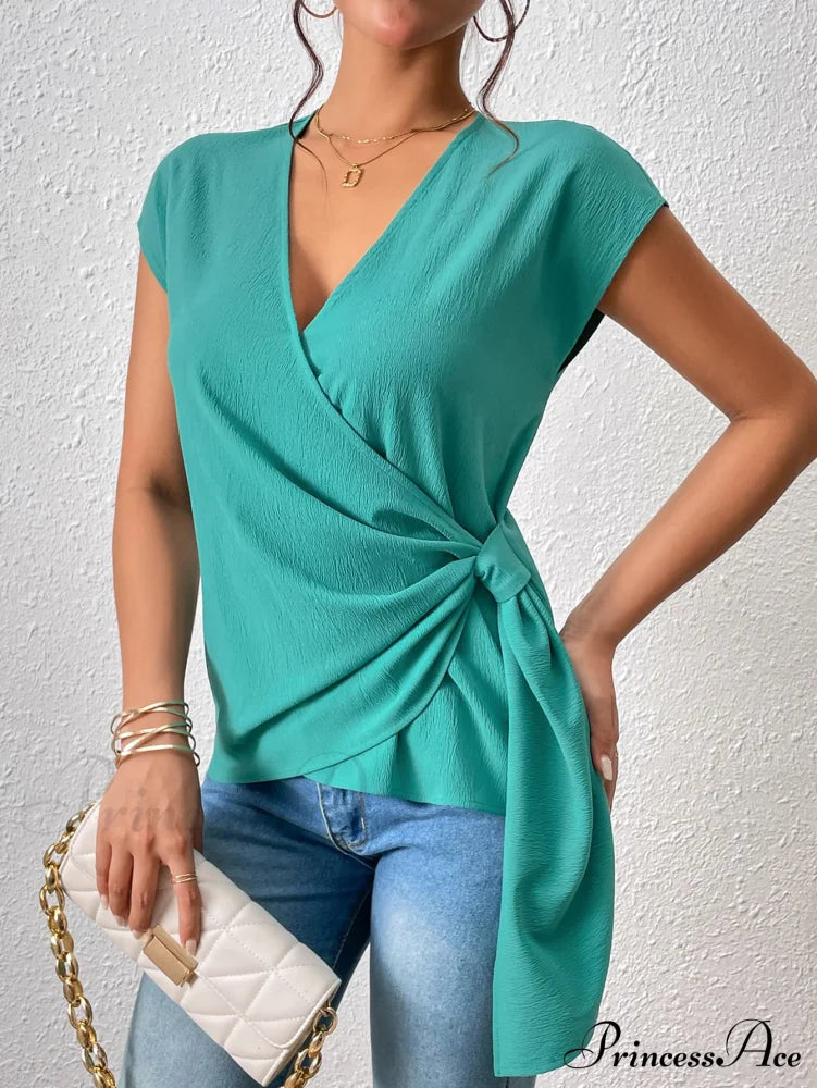 Surplice Brief With Arm Blouse Neck Tie