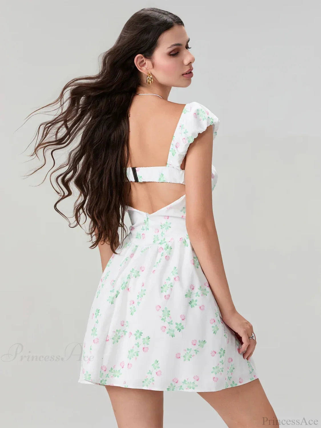 Sweet Elegant Floral Corset Mini Lace Trim Low-Cut Backless A-Line Dress floraldress-250126
