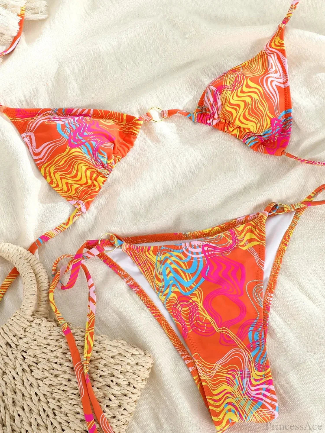 Swimsuit Print Bikinis Micro Thongs Set Bikini Set orange / S