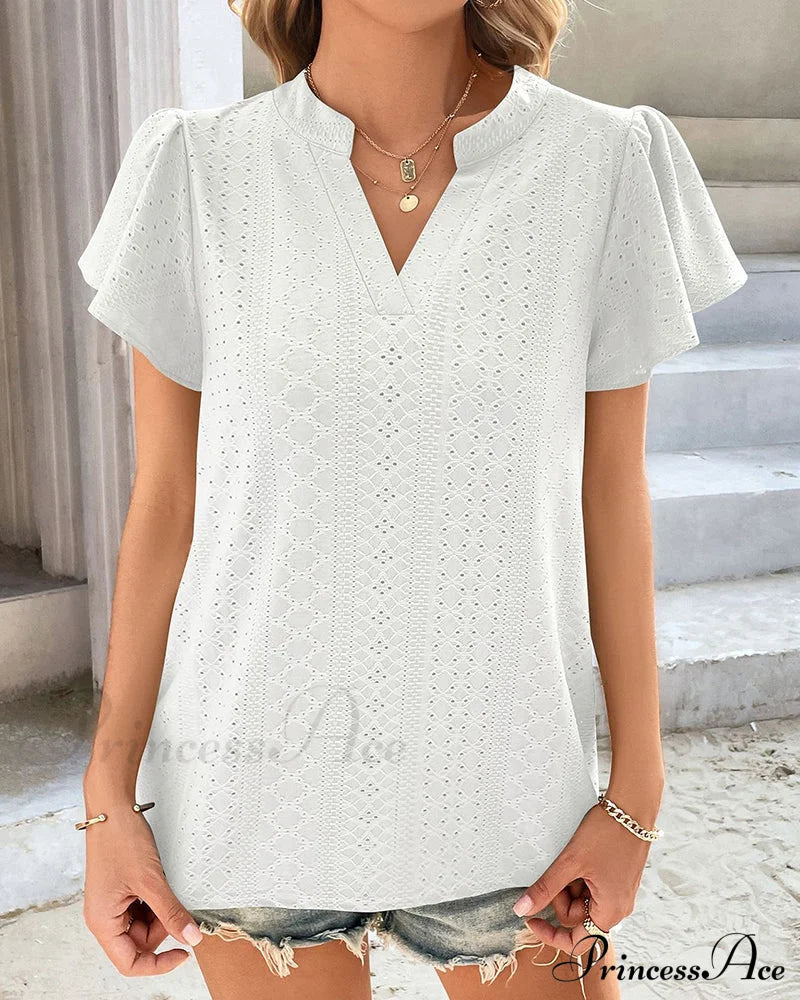 T-Shirt Ruffle With V-Neck Sleeves T-Shirts