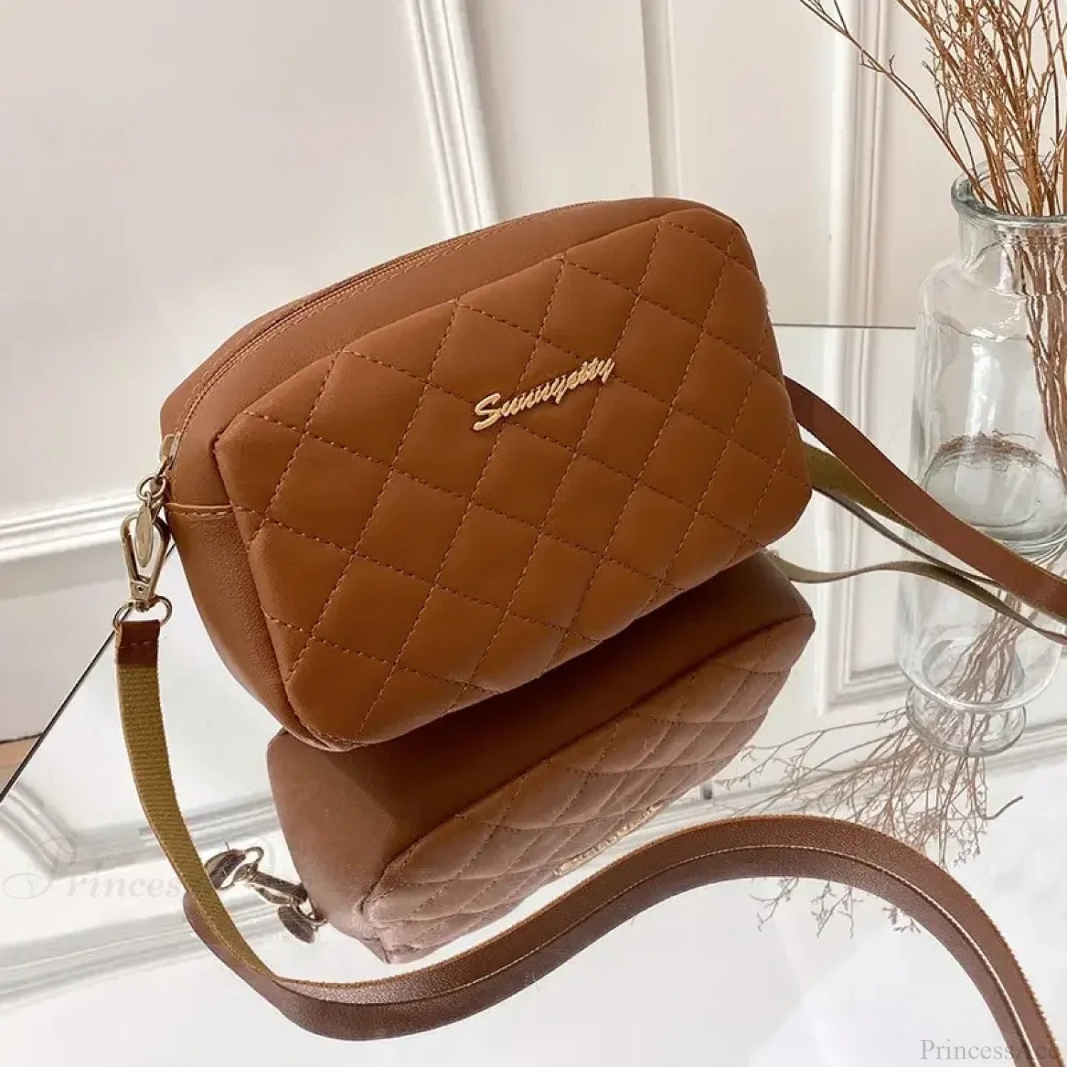 Tassel Embroidery Camera Crossbody Bag Brown crossbody-250126
