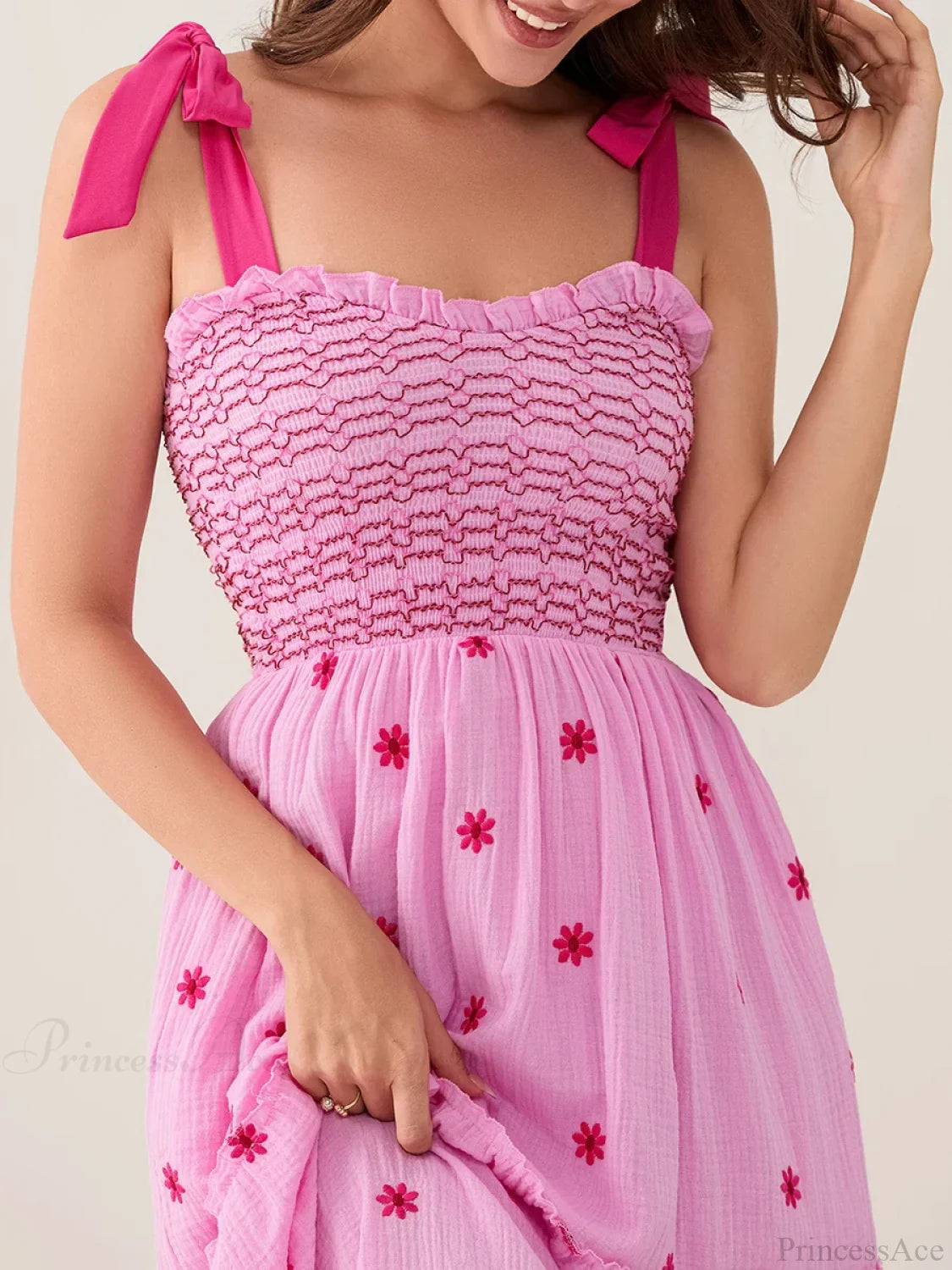 Tie-Shoulder Flowers Tank Tiered Ruffle Sweetheart Floral Dress floraldress-250126