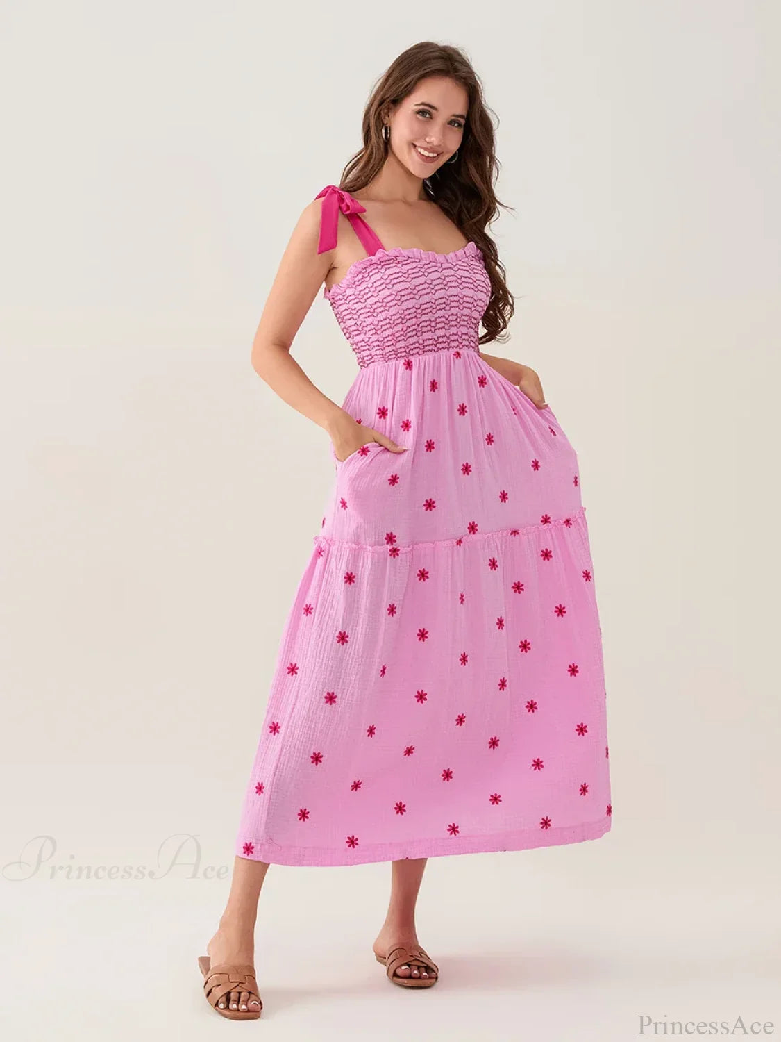 Tie-Shoulder Flowers Tank Tiered Ruffle Sweetheart Floral Dress floraldress-250126