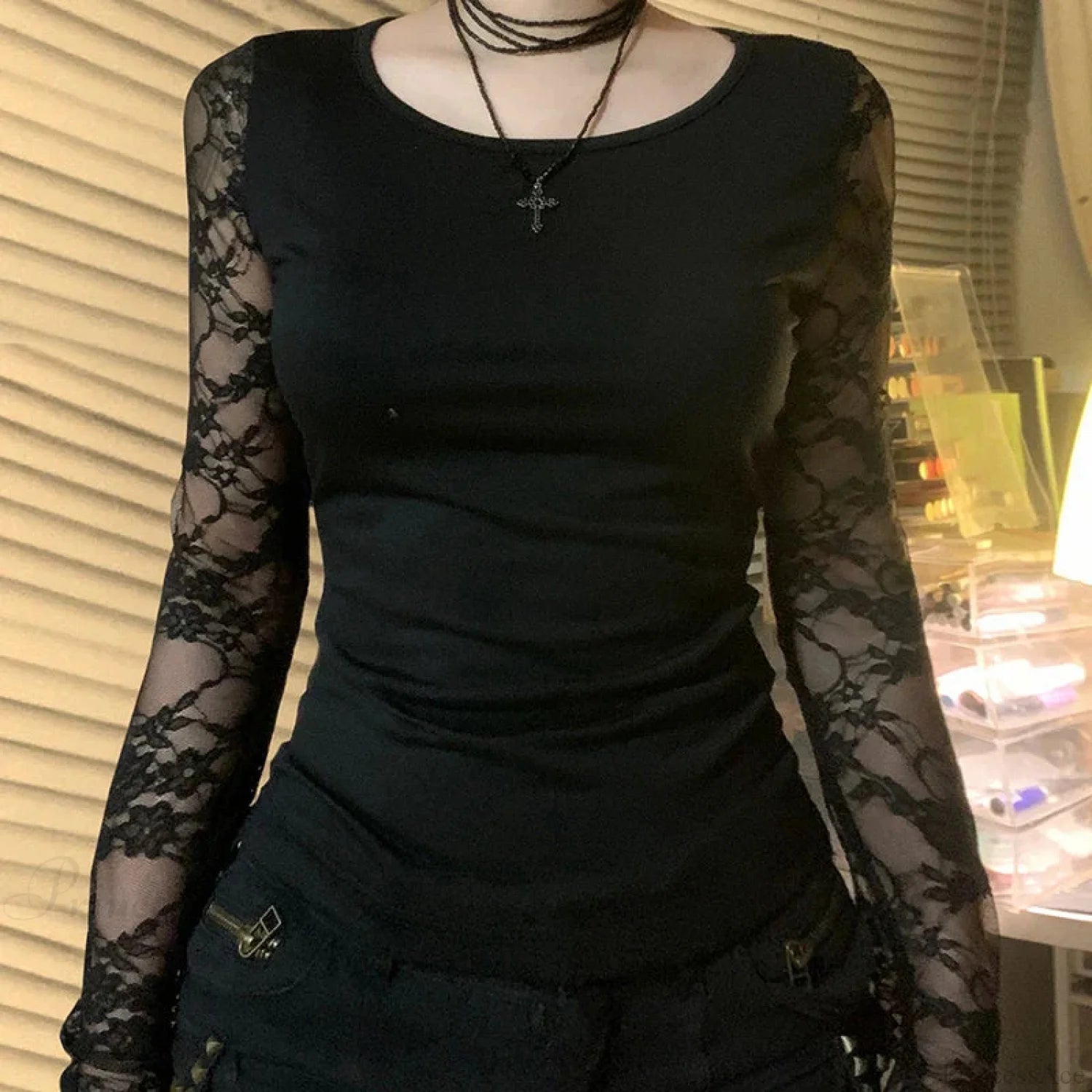 Transparent Lace Backless Knitted Top