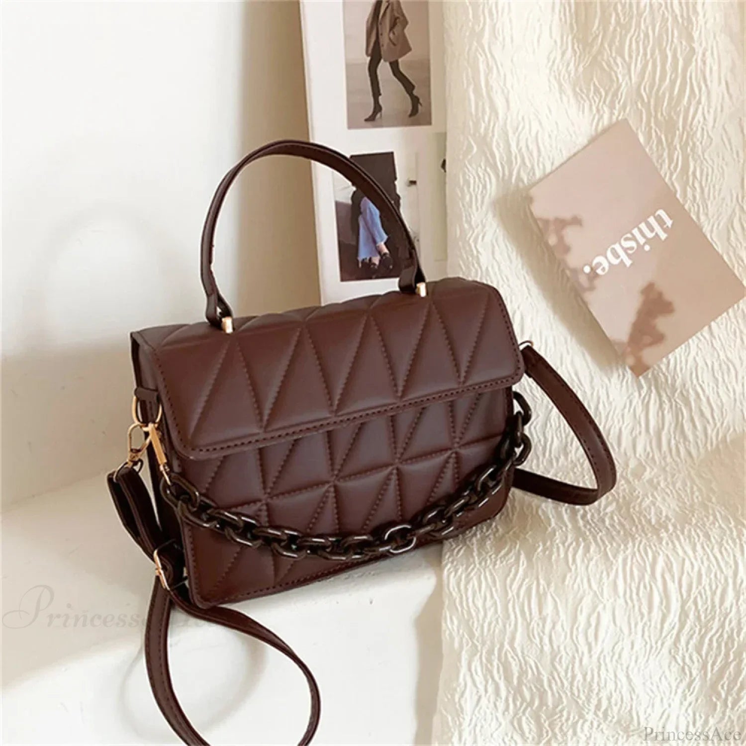 Trendy Plaid Chain Designer Crossbody Handbag Coffee handbag-250126