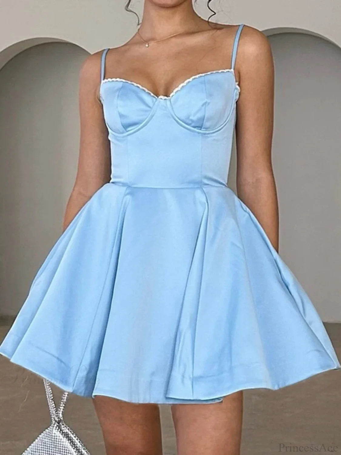 Tulle Skirt Floral Print A-line Floral Dress Blue / XS floraldress-250126