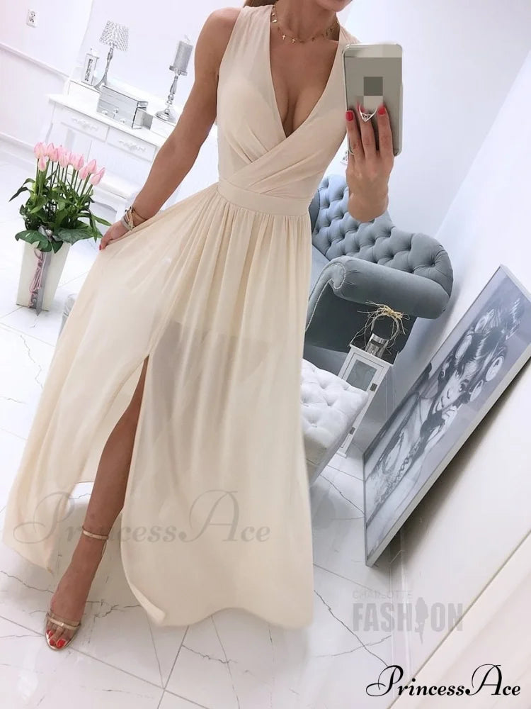 V-Neck Evening Fashion Party For Elegant - Split Gown Warm-Season With Women’s Side Clubwear