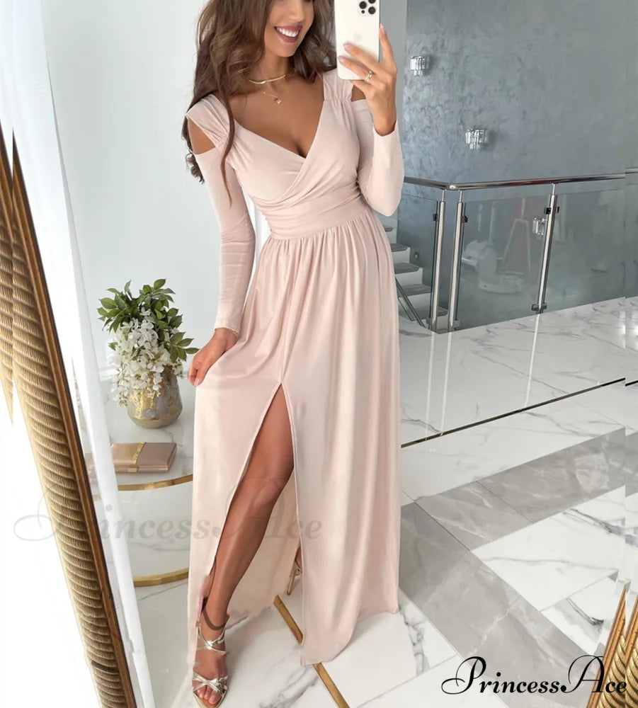 V-Neck Evening Fashion Party For Elegant - Split Gown Warm-Season With Women’s Side Clubwear