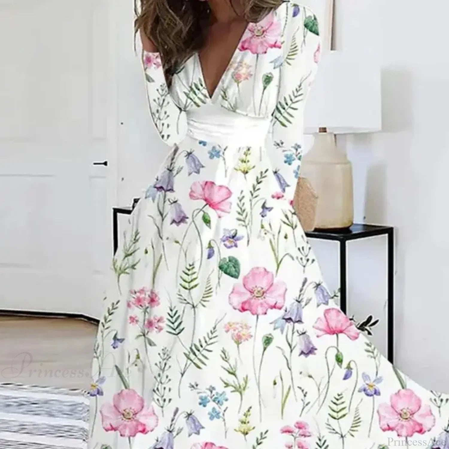 V Neck Floral Maxi Dress oldfloraldress-250126