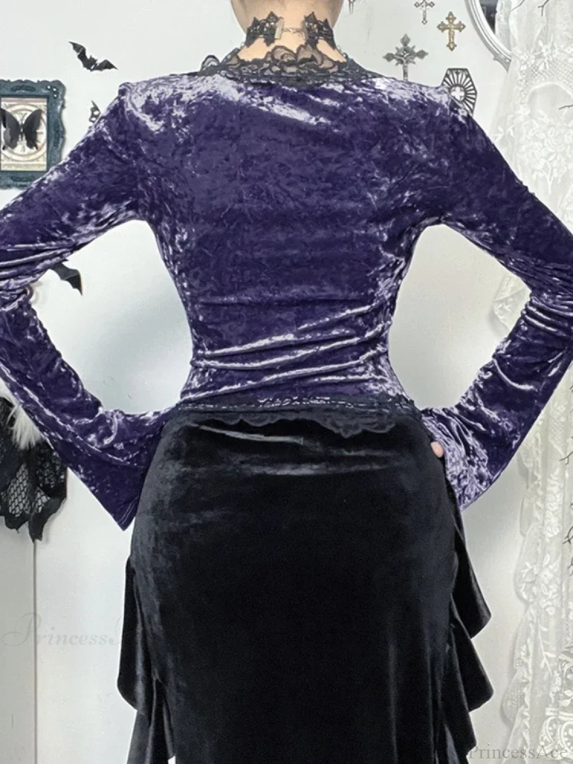 Velvet Lace Patchwork Knit Top