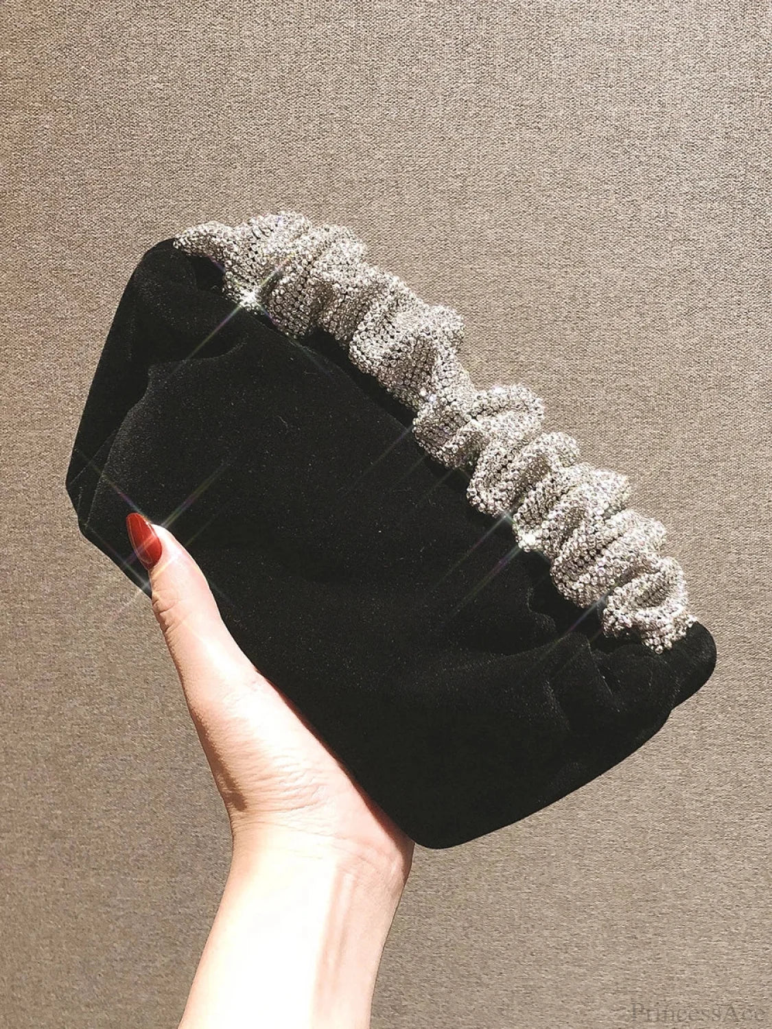 Velvet Rhinestone Formal Evening Clutch Purse Black clutchbag-250126