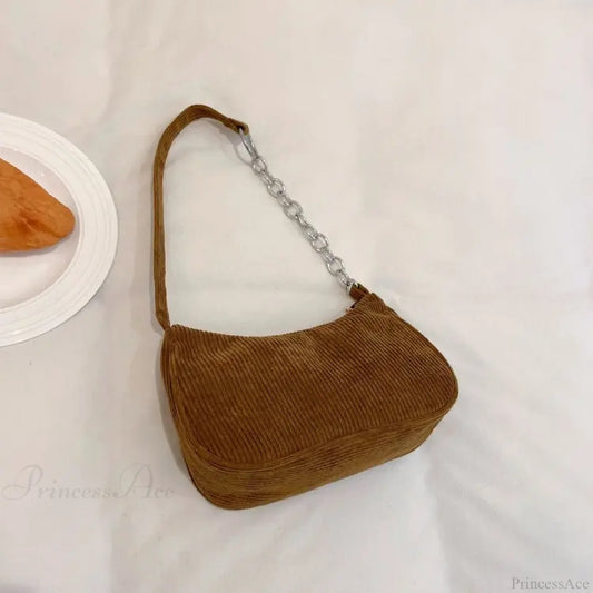 Vintage Corduroy Underarm Shoulder Bag Brown shoulder-250126