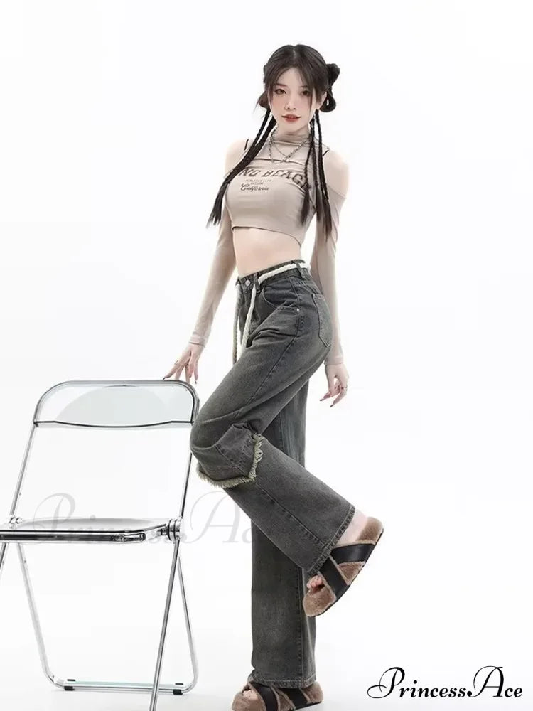 Vintage Harajuku Women Clothes For Teenagers Y2K Aesthetic Clothing Autumn Baggy Jean