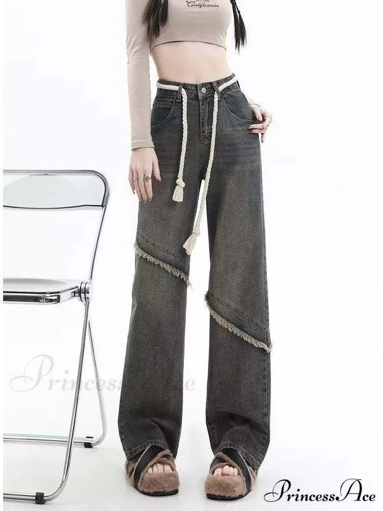 Vintage Harajuku Women Clothes For Teenagers Y2K Aesthetic Clothing Autumn Baggy Jean Compound