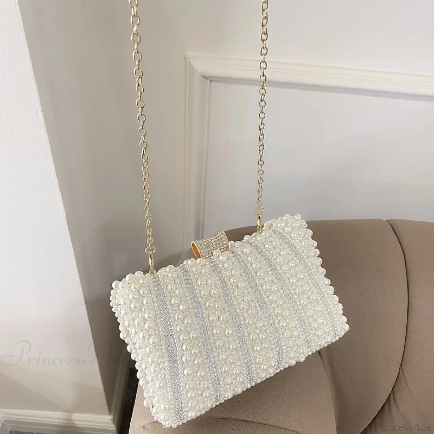 Vintage Pearl Diamond Evening Clutch Wedding Shoulder Bag Pearl / 20X13X5cm clutchbag-250126