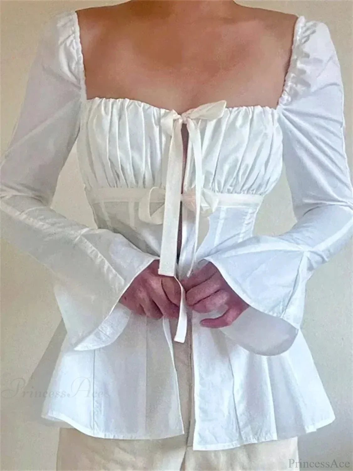 Vintage Puff Sleeve Tie-up Square Neck Blouse blouse-250126