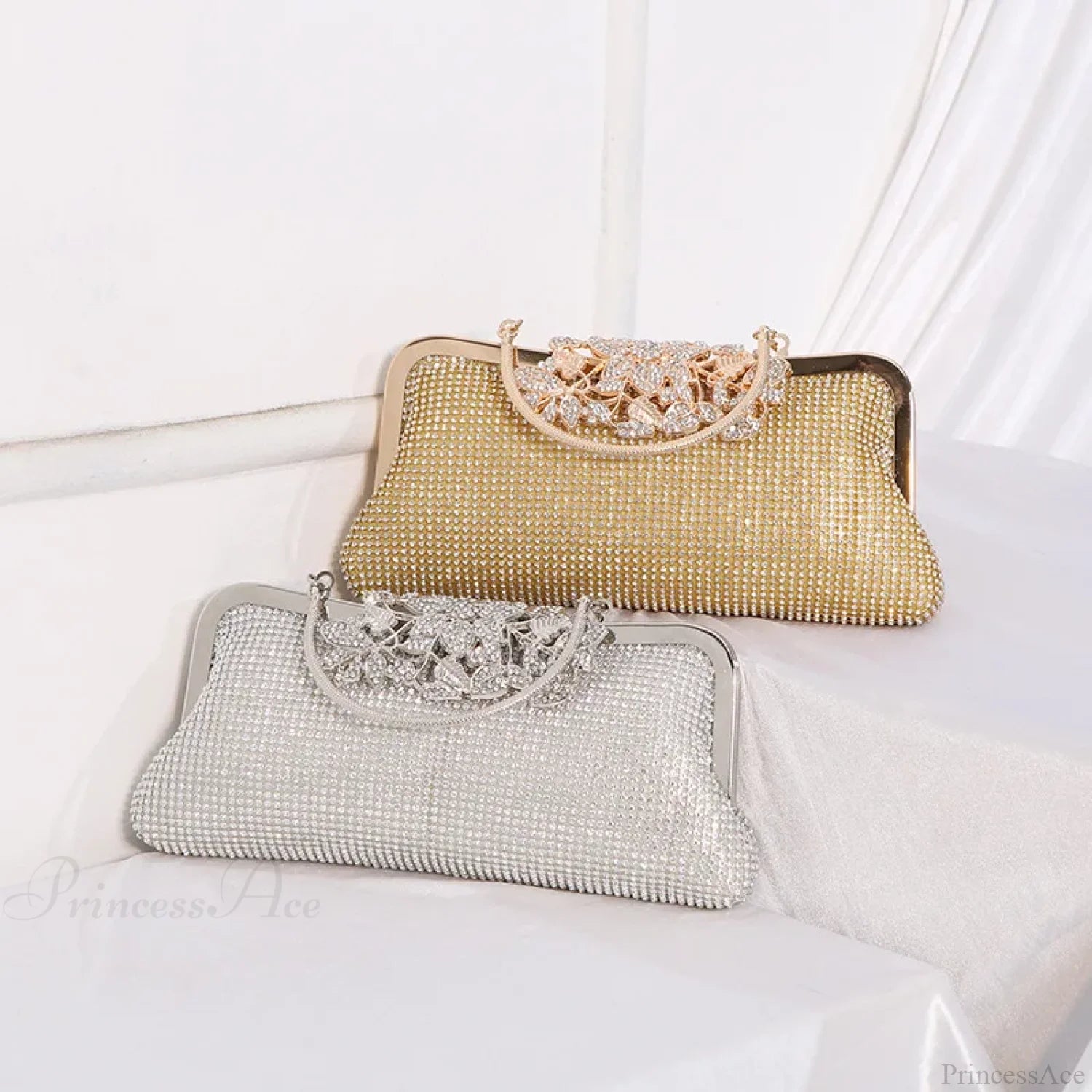 Vintage Rhinestone Flower Kiss Lock Clutch Bag clutchbag-250126