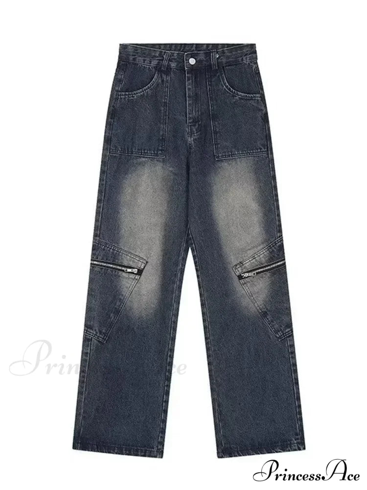 Vintage Street Deconstructed Yellow Mud Dyed Old Loose Wide Leg Women’s Jean Blue / S