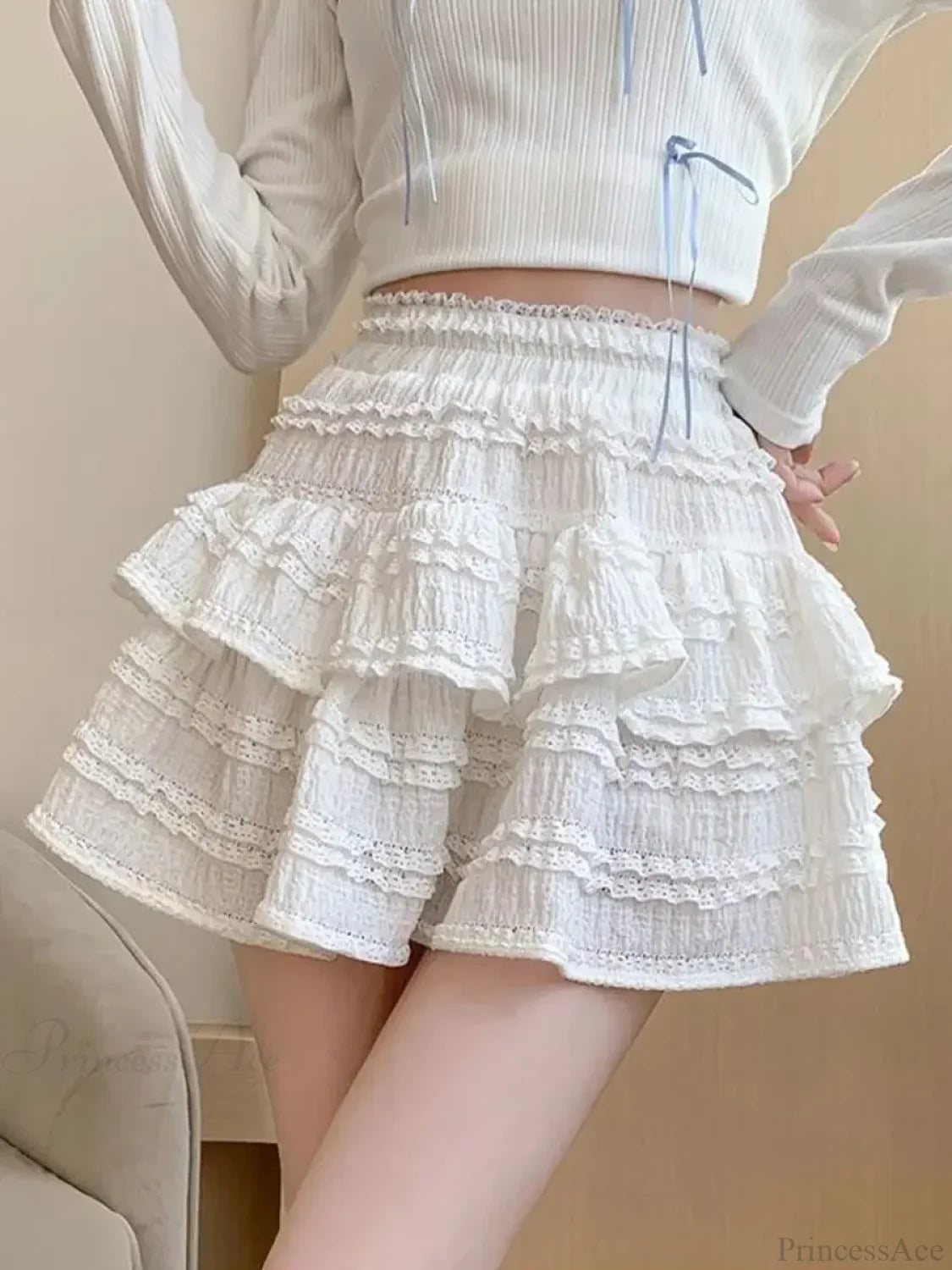 White Lace Spring Cake Skirt skirts-250223