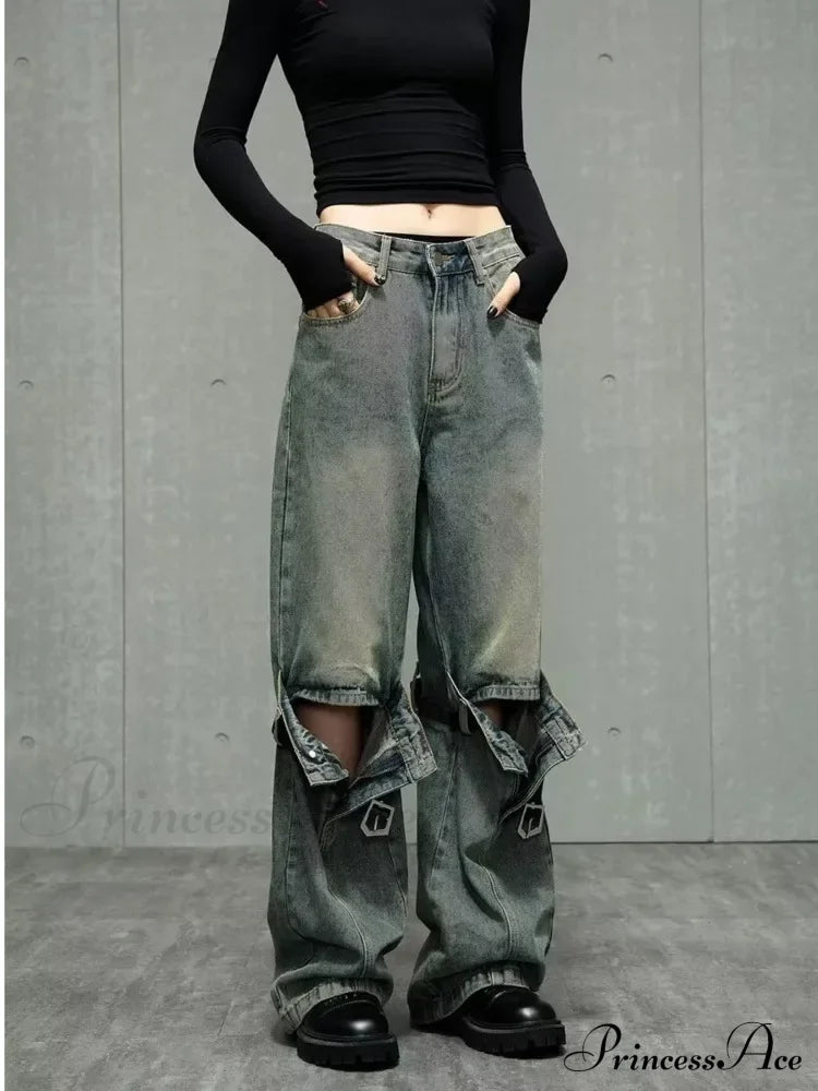 Wide Leg Washed For Men And Women Straight Tube Loose Fitting Retro High Street Niche Design Jean