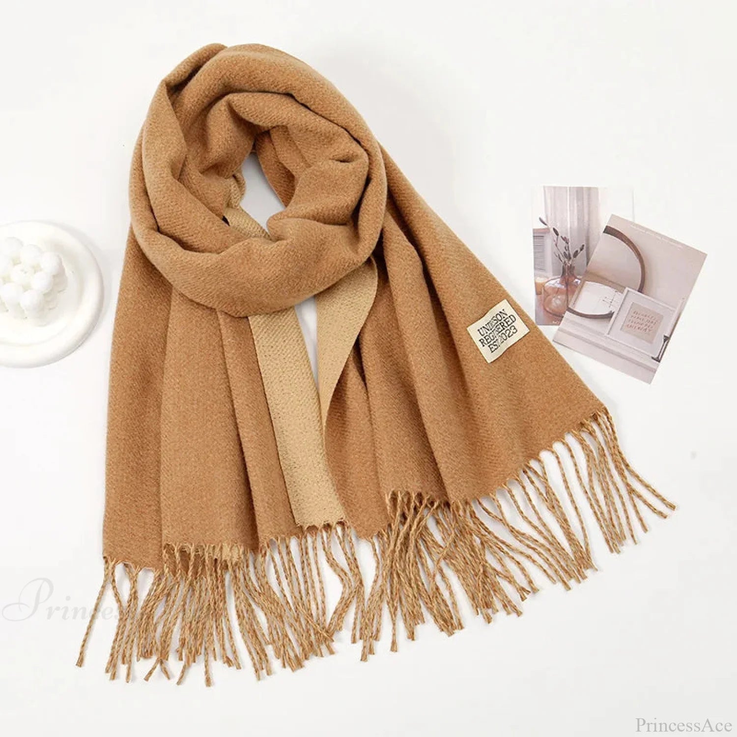 Winter Cashmere Long Warm Hijab Wrap Solid Pashmina Scarf Female Ginger Scarfs-L