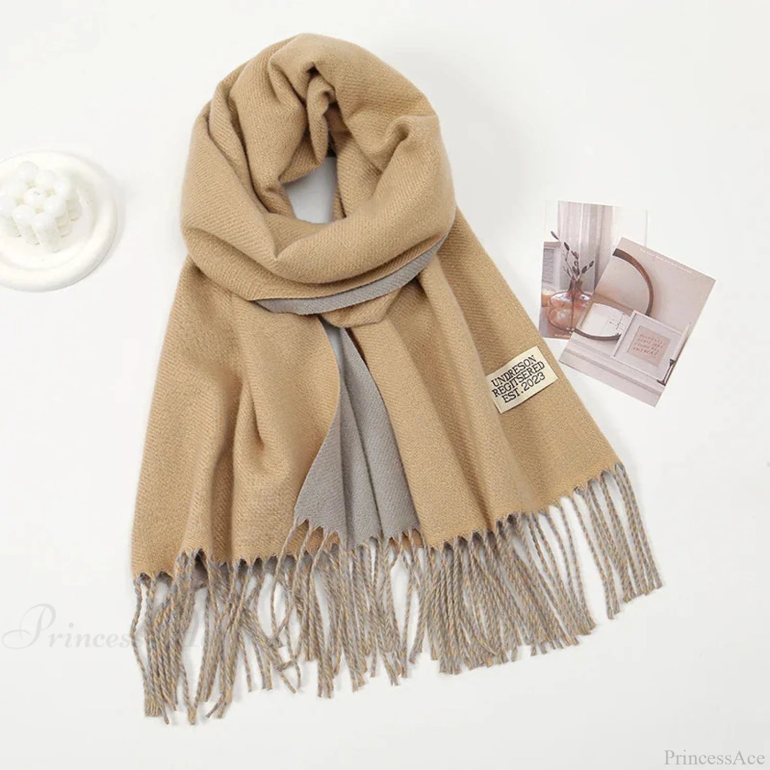 Winter Cashmere Long Warm Hijab Wrap Solid Pashmina Scarf Female Khaki Scarfs-L