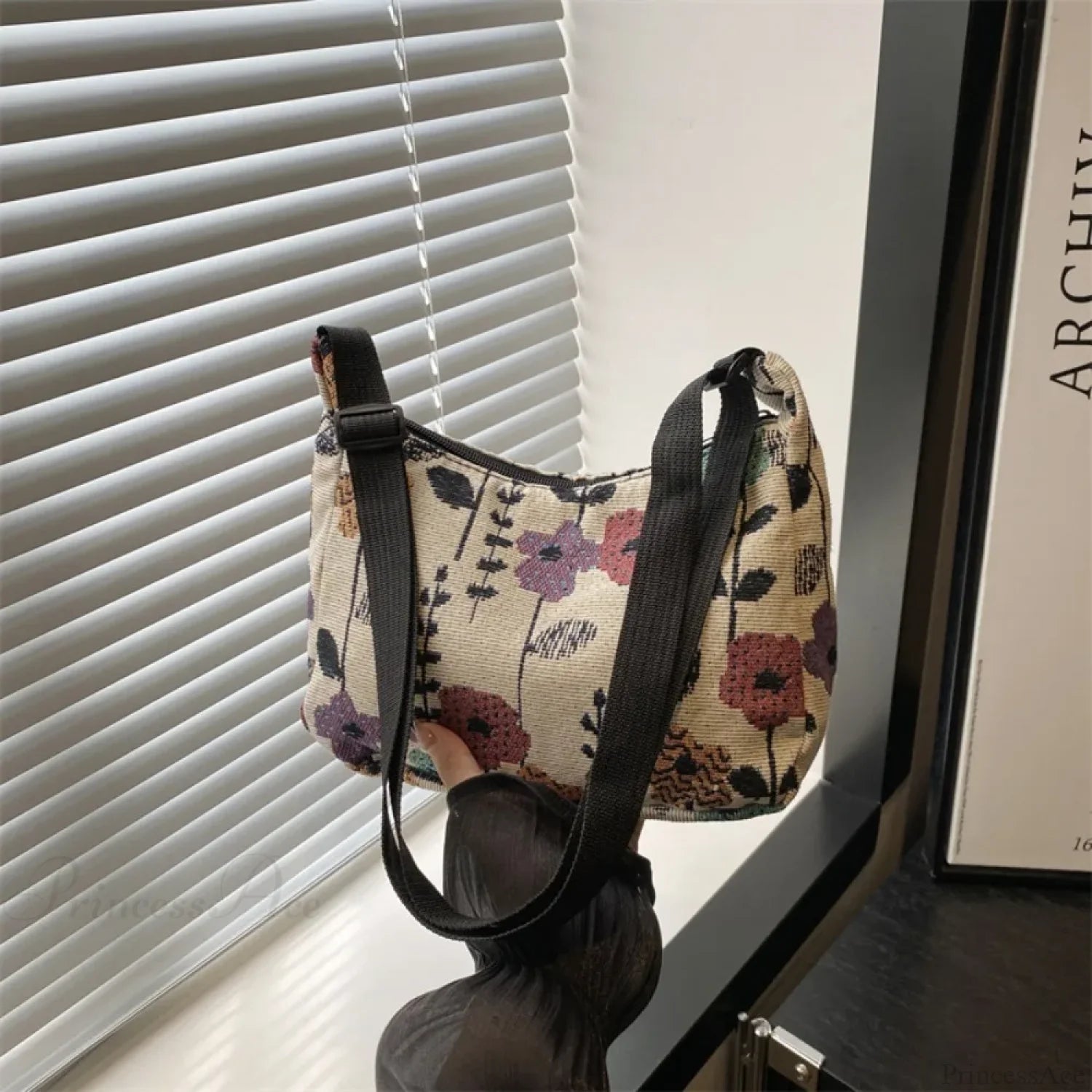 Winter Prints Crescent Cloth Crossbody Black crossbody-250126