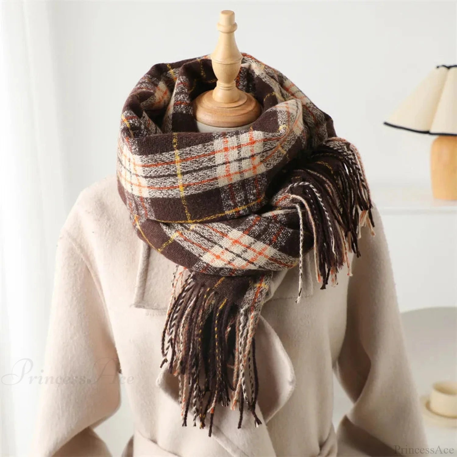 Winter Warm Cashmere-Like Plaid Blanket Wrap Scarf For Women Scarfs-L