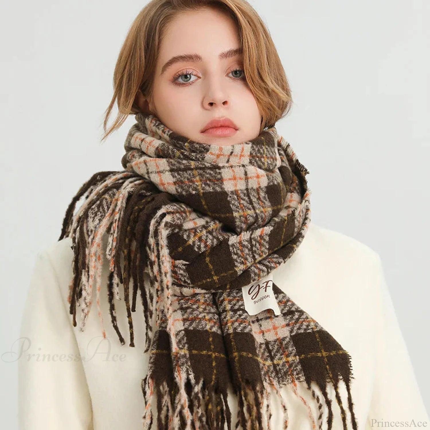 Winter Warm Cashmere-Like Plaid Blanket Wrap Scarf For Women Scarfs-L